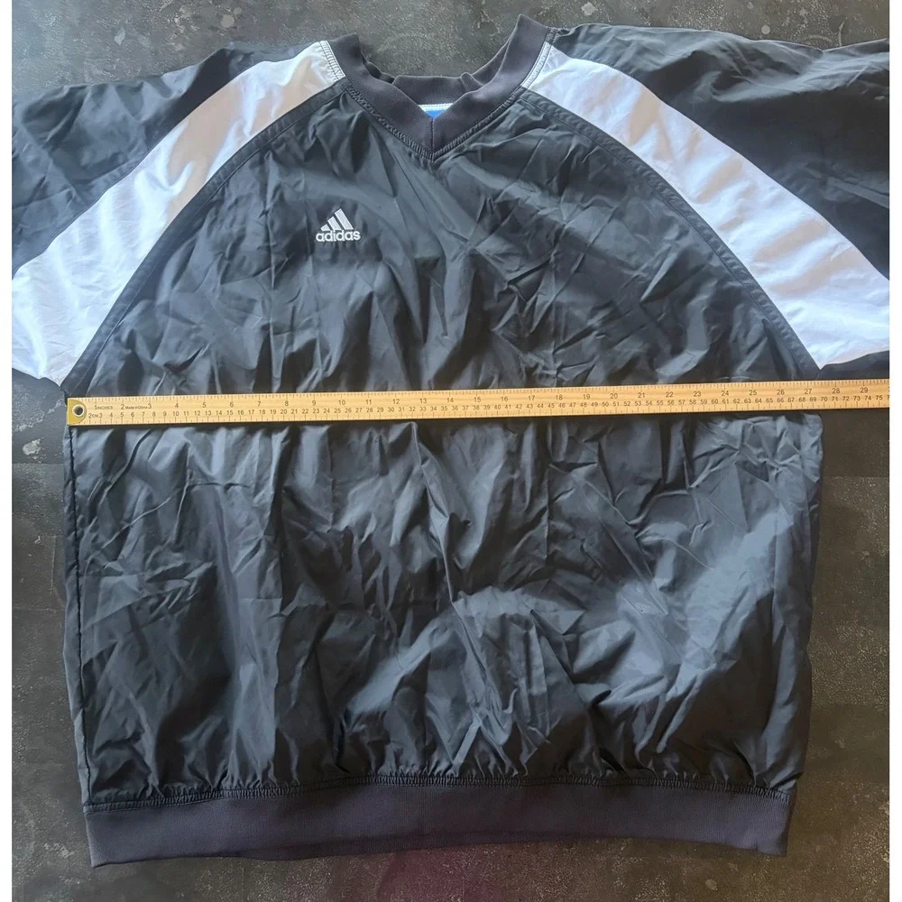 Adidas Team Mens 2XL Black White V-Neck Golf Windbreaker Pullover Vintage Style